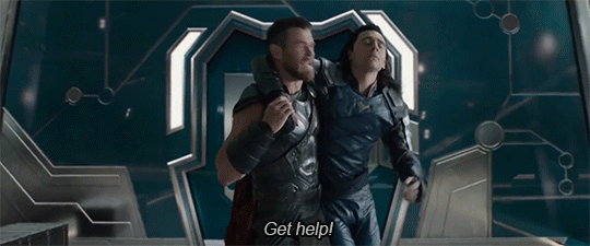 Thor shouting Get Help! while throwing Loki into people. Works every time. 